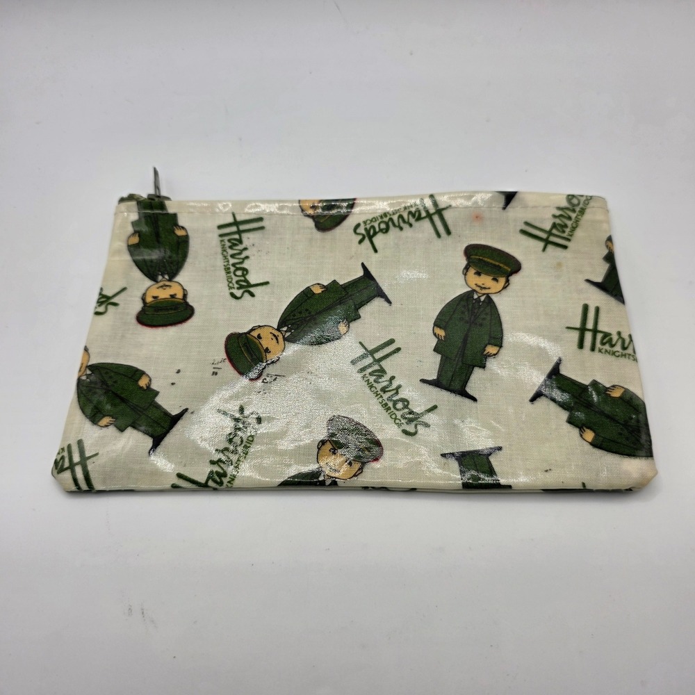 Harrods Knightsbridge Green Man‎ Doorman Coated Canvas Zipper Pouch Cream Small